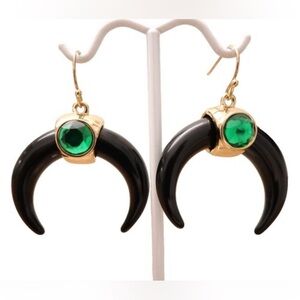 Beautiful crescent earrings with striking emerald stones, Jessica Simpson